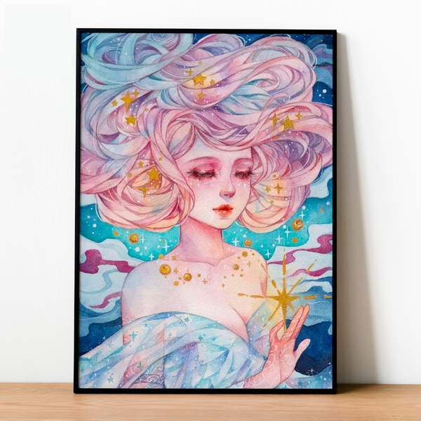 Tranh số hóa - Cô gái tóc mây đã căng khung 40x50cm 28 màu