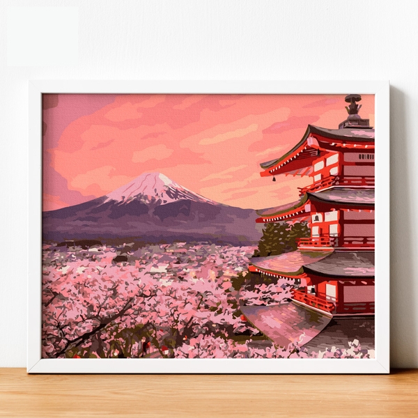 Tranh số hóa - Núi Phú Sĩ mùa xuân đã căng khung 40x50cm 23 màu
