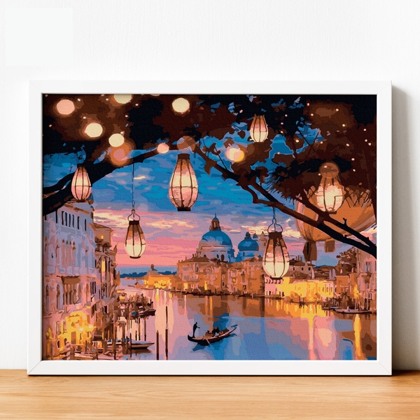 Tranh số hóa - Đèn lồng đêm Venice đã căng khung 40x50cm 28 màu