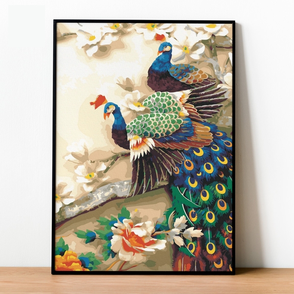 Tranh số hóa - Chim và hoa mùa xuân đã căng khung 40x50cm