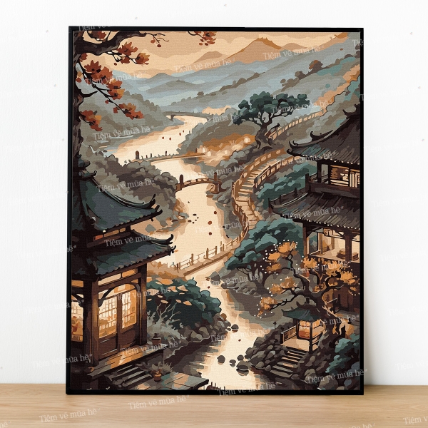 Tranh số hóa Trấn sương mờ đã căng khung 40x50cm