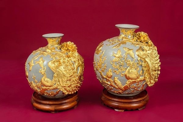 Bình Hút Lộc Công Danh Phú Quý Men Rạn Dát Vàng Bát Tràng