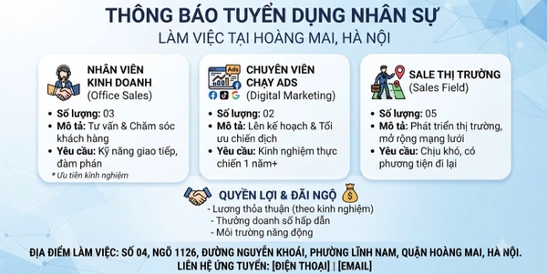 THÔNG BÁO TUYỂN DỤNG NHÂN SỰ KINH DOANH VÀ MARKETING