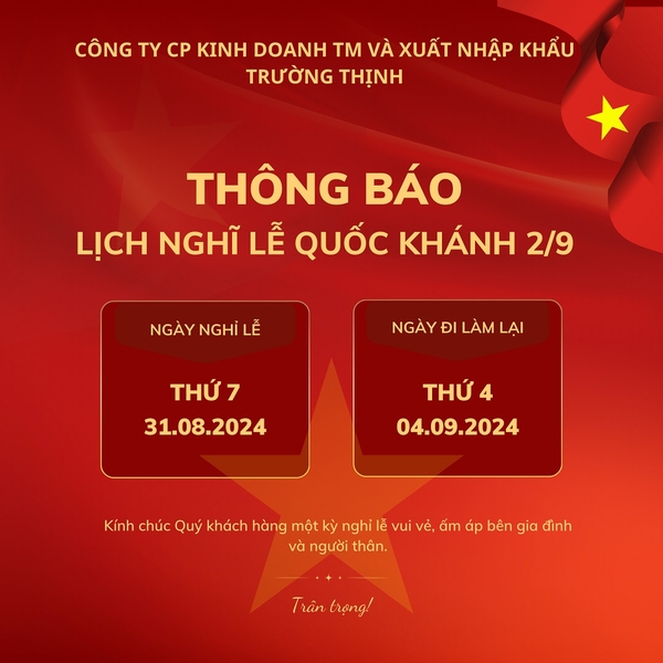 THÔNG BÁO NGHỈ LỄ 2/9/2024