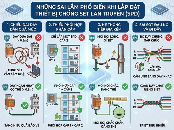 Những Sai Lầm Phổ Biến Khi Lắp Đặt Thiết Bị Chống Sét Lan Truyền