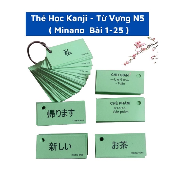 Bộ flashcard Học Kanji - Từ Vựng N5 (Bài 1 - 25)