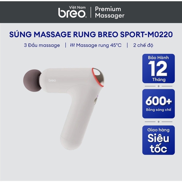 Súng massage Breo Sport M0220 với 3 đầu massage chuyên nghiệp rung với nhiệt độ 45 độ C