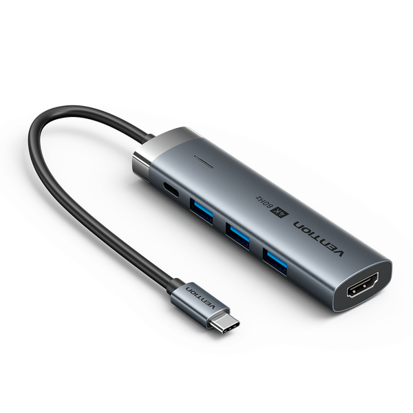 HUB Mở Rộng Đa Năng 5-in-1 VENTION TGM (Type C to 1*HDMI 4K@60Hz, 3*USB3.0 5Gbps, 1*Type-C 3.2 Gen1 5Gbps+PD 100W)