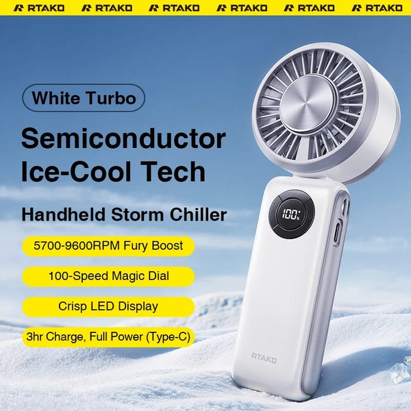 Quạt Cầm Tay Sò Lạnh RTAKO T50 High Speed 5W (15H, 3600mAh, Crisp LCD Display, 5-speed adjustments)