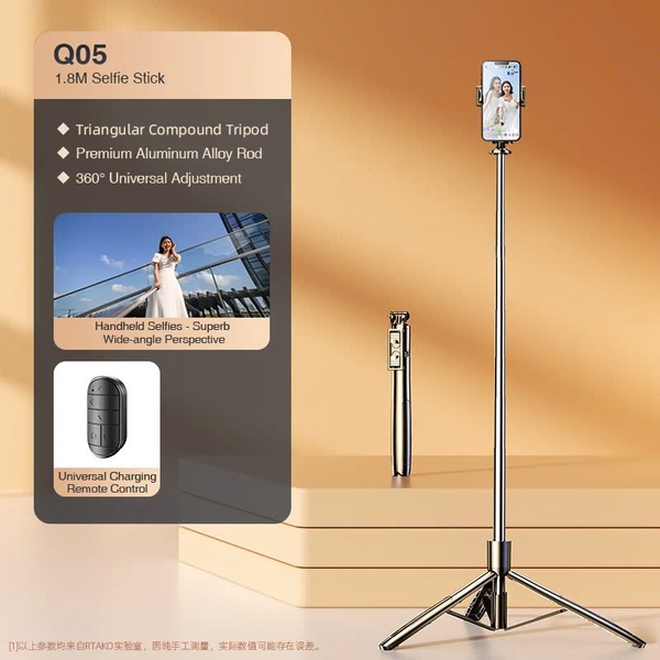 Tripod cho điện thoại RTAKO Q05/ZP220/ZP220-Pro Ultra-Wide Angle Selfie Stick (1.8m/2.1m, With Bluetooth Remote)
