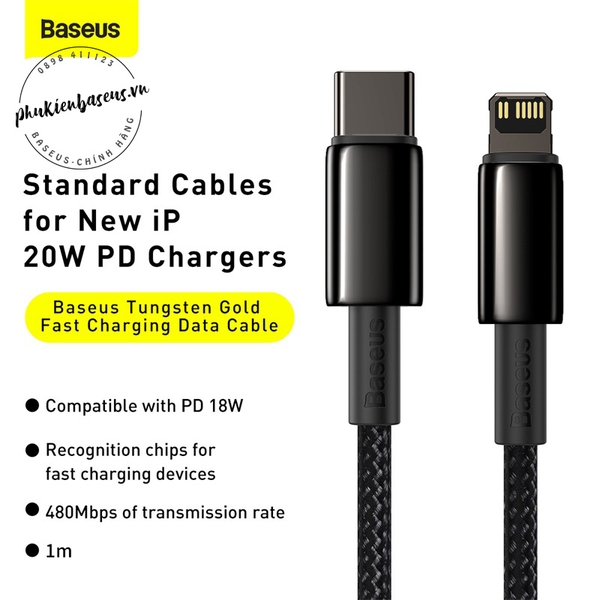 Cáp sạc nhanh C to Lightning 20W Baseus Tungsten Gold Fast Charging Data Cable