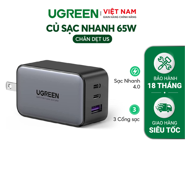 Củ sạc UGREEN Nexode 65W 3-Port PD GaN Fast Charger 10335 10334 15333