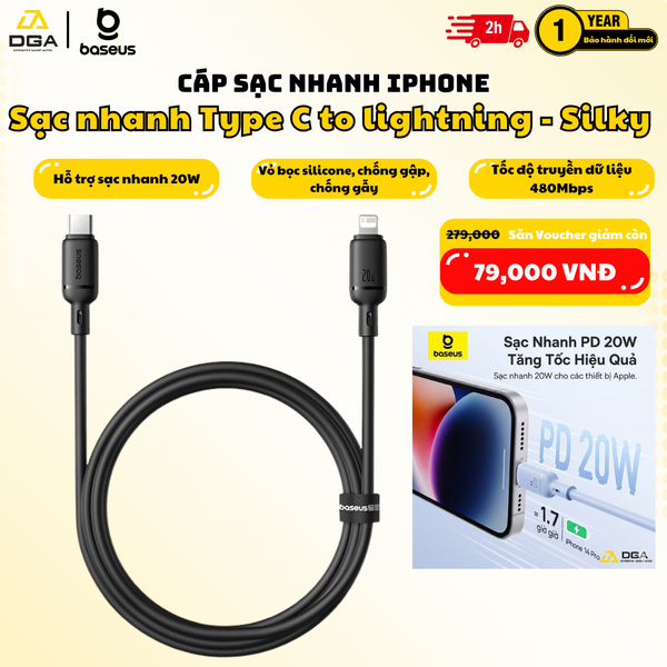Cáp Sạc Nhanh Baseus Silky Series C to Lightning 20W (480Mbps)