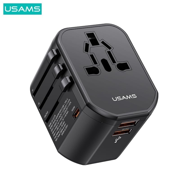 Củ sạc du lịch đa năng USAMS CC179 T59 20W Dual USB +Type-C Universal Travel Charger (US/AU/UK/EU) black ( CC179TC01 )