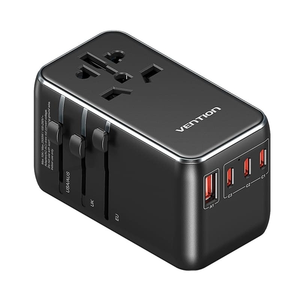 Bộ sạc du lịch Vention 4 cổng sạc C+C+C+A GaN 100W Universal Travel Adapter