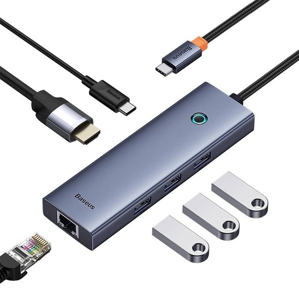 Baseus UltraJoy Series 5-Port HUB Docking Station Space Grey（Type-C to HDMI4K@30Hz*1+USB 3.0*3+PD*1)