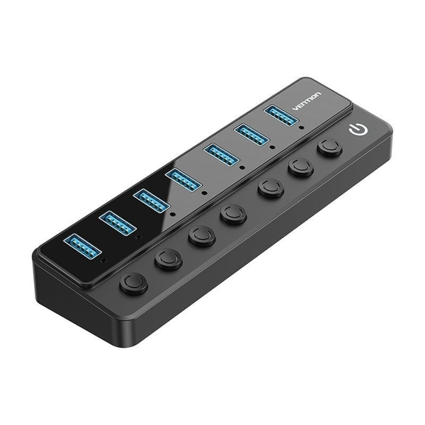 HUB chia cổng USB3.0 tốc độ cao Vention USB B 3.0 to USB 3.0 x7-Port Hub - CHX (5Gbps USB3.0, bât/tắt nguồn riêng cho từng Port)