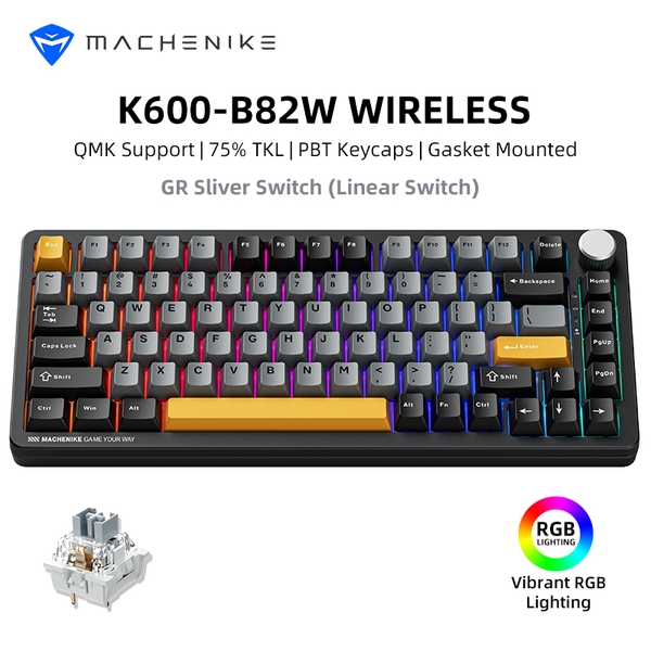 Bàn phím Machenike K600-B82W Tri-mode RGB GR Silver Switch