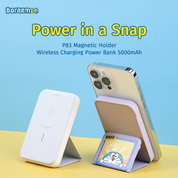 Pin Dự Phòng Không Dây ROCK SPACE Doraemon P83 Magnetic Holder Wireless Charging (5000mAh, Tích Hợp MagSafe, Doraemon Authentic Licensed)