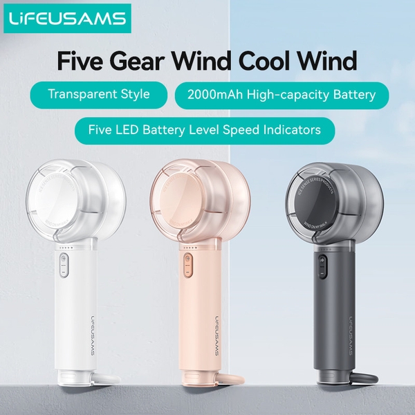 Quạt Cầm Tay Mini Tích Điện USAMS LU01 5 chế độ quạt High-speed Spiral Blades, 2000mAh
