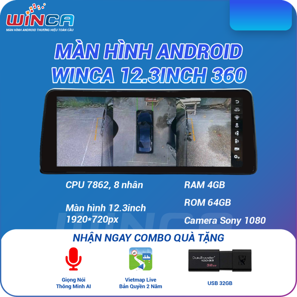Màn Hình DVD Android Ô Tô Winca S300+ Pro 360 12.3 Inch Thông Dụng