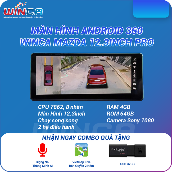 Màn Hình DVD Android Ô Tô Liền Camera 360 Winca Mazda S300+ Pro 360 12.3 Inch