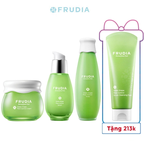 Combo 3 bước giúp giảm nhờn, chăm sóc lỗ chân lông chiết xuất Nho Xanh Frudia Green Grape pore control