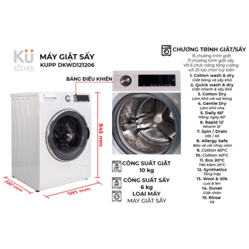 Máy giặt sấy kết hợp KUCHEN 10/6kg DKWD 12106