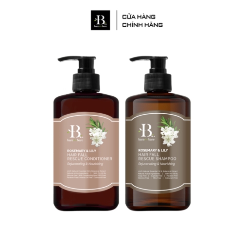 Bộ Dầu gội + Dầu xả Cao cấp Bare For Bare - Ngăn ngừa rụng tóc 300ml x2  Bộ Chăm sóc tóc Ngăn ngừa rụng tóc