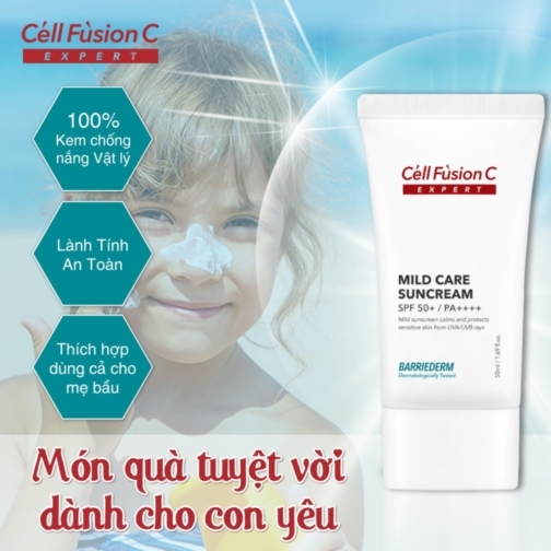 Cell Fusion C Expert - Kem chống nắng vật lý, tăng cường hàng rào bảo vệ da Mild Care Suncream SPF 50+/ PA++++