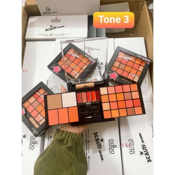 Bảng phấn mắt Odbo Beauty in.one 2 tầng có ô son môi - Thái Lan