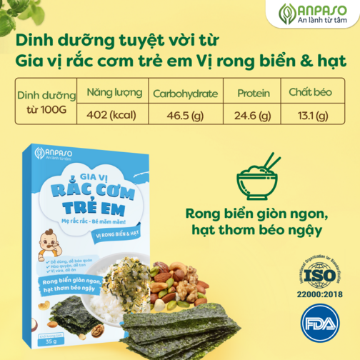 Gia vị rắc cơm trẻ em Anpaso vị rong biển và hạt 35g
