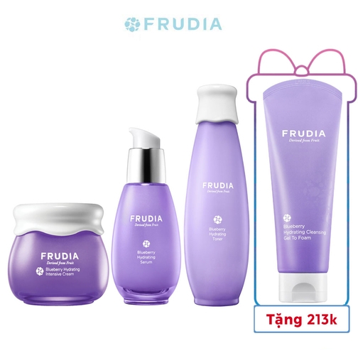 Combo 3 bước dưỡng ẩm chuyên sâu cho da khô chiết xuất Việt Quất Frudia Blueberry hydrating intensive