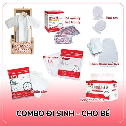 Combo Suzuran đi sinh 7 món Cotton kháng khuẩn cho bé