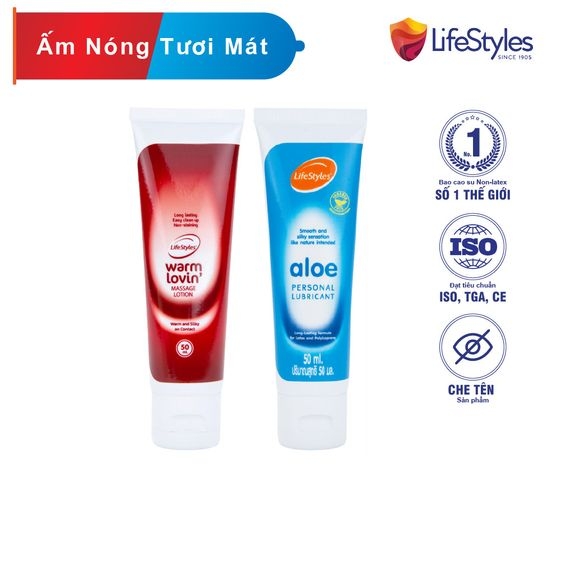 COMBO GEL BÔI TRƠN TINH CHẤT LÔ HỘI LIFESTYLES ALOE 50ML + GEL BÔI TRƠN LIFESTYLES WARM LOVIN' 50ML
