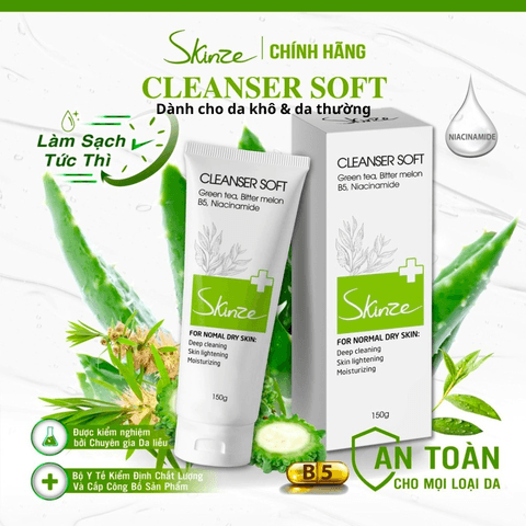 SỮA RỬA MẶT SKINZE CLEANSER SOFT CHO DA KHÔ THƯỜNG NHẠY CẢM TRÀ XANH TRÀM TRÀ KHỔ QUA B5 LÔ HỘI