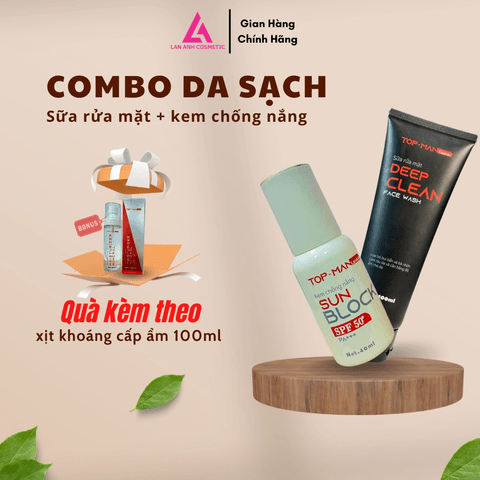 COMBO DA SẠCH SỮA RỬA MẶT DEEP CLEAN 100ML + KEM CHỐNG NẮNG SUN BLOCK 40ML - MỸ PHẨM LAN ANH