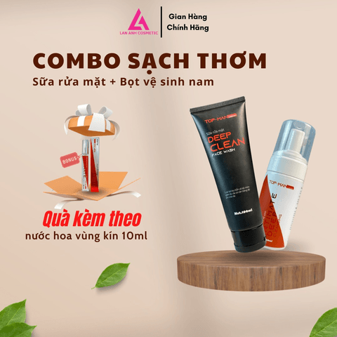 COMBO SẠCH THƠM, SỮA RỬA MẶT DEEP CLEAN 100ML + BỌT VỆ SINH NAM TOPMAN - MỸ PHẨM LAN ANH