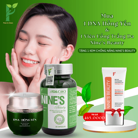 SET 1 HỘP KEM DƯỠNG DA DNA HỒNG YẾN - PHỤC HỒI, CẤP ẨM, TRẮNG HỒNG & MỊN MÀNG + 1 HỘP VIÊN UỐNG TRẮNG DA NINE’S BEAUTY - PHAN AN GREEN