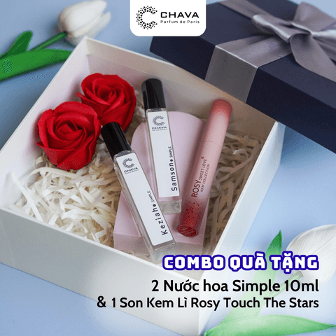 COMBO QUÀ TẶNG] 1 SON KEM LÌ ROSY TOUCH THE STARS + 2 NƯỚC HOA SIMPLE 10ML - CHAVA