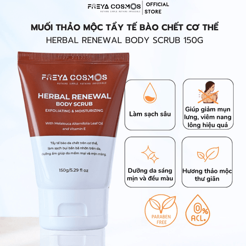 MUỐI THẢO MỘC TẨY TẾ BÀO CHẾT HỖ TRỢ GIẢM MỤN CƠ THỂ, GIẢM VIÊM NANG LÔNG FREYA COSMOS HERBAL RENEWAL BODY SCRUBS 150GR