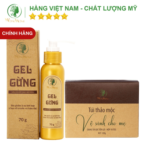 COMBO HỒI XUÂN CHO MẸ WONMON (GEL GỪNG GIẢM EO + THẢO MỘC XÔNG VÙNG KÍN)