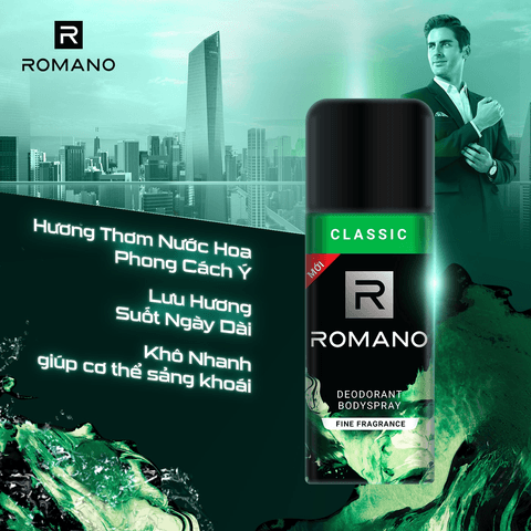 COMBO 2 XỊT KHỬ MÙI ROMANO CLASSIC 150ML TẶNG KÈM NƯỚC HOA BỎ TÚI ROMANO18ML