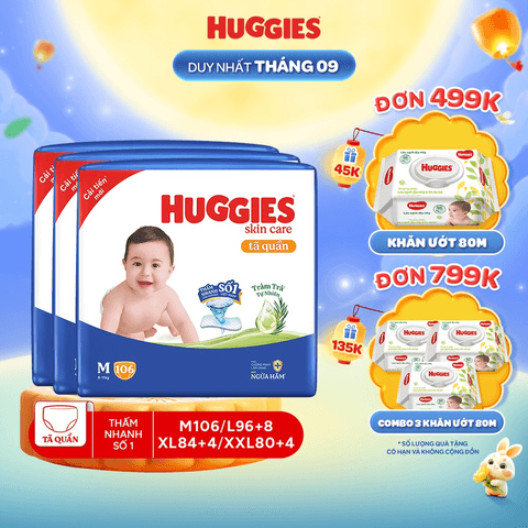 COMBO 3 GÓI TÃ QUẦN HUGGIES SKINCARE MEGA