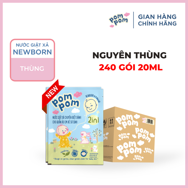THÙNG 240 GÓI] GEL GIẶT XẢ NEWBORN DÀNH CHO BÉ SƠ SINH (0 - 12 THÁNG)- GÓI DÙNG THỬ 20ML - POM POM