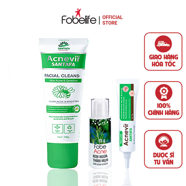 COMBO TRỊ MỤN SỮA RỬA MẶT 100G + KEM MỤN XANH 10G + KEM TRỊ THÂM 15G - FOBELIFE