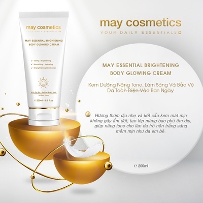 KEM DƯỠNG MAY ESSENTIALS BRIGHTENING BODY GLOWING CREAM - MAY COSMETICS