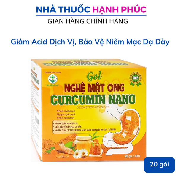 GEL NGHỆ MẬT ONG CURCUMIN NANO GIẢM VIÊN LOÉT DẠ DÀY, TÁ TRÀNG HỘP 20 GÓI - QUEEN DIAMOND DIOPHACO