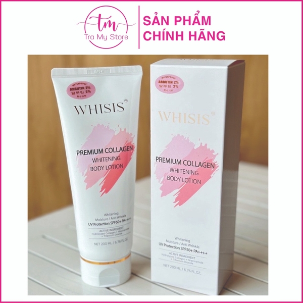 KEM DƯỠNG THỂ TRẮNG DA WHISIS CHỐNG NẮNG PREMIUM COLLAGEN WHITENING BODY LOTION 200ML - WHISIS