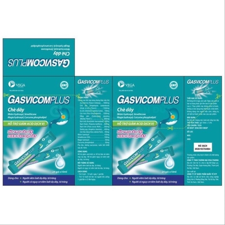 GEL UỐNG HỖ TRỢ GIẢM ĐAU DẠ DÀY, TÁ TRÀNG, TRÀO NGƯỢC DẠ DÀY THỰC QUẢN HỘP 24 GÓI X 10ML GASVICOMPLUS - VEGA PHARMA